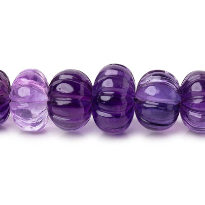 6.5-13mm Amethyst Hand Carved Melon Rondelles 18 inch 69 beads AA