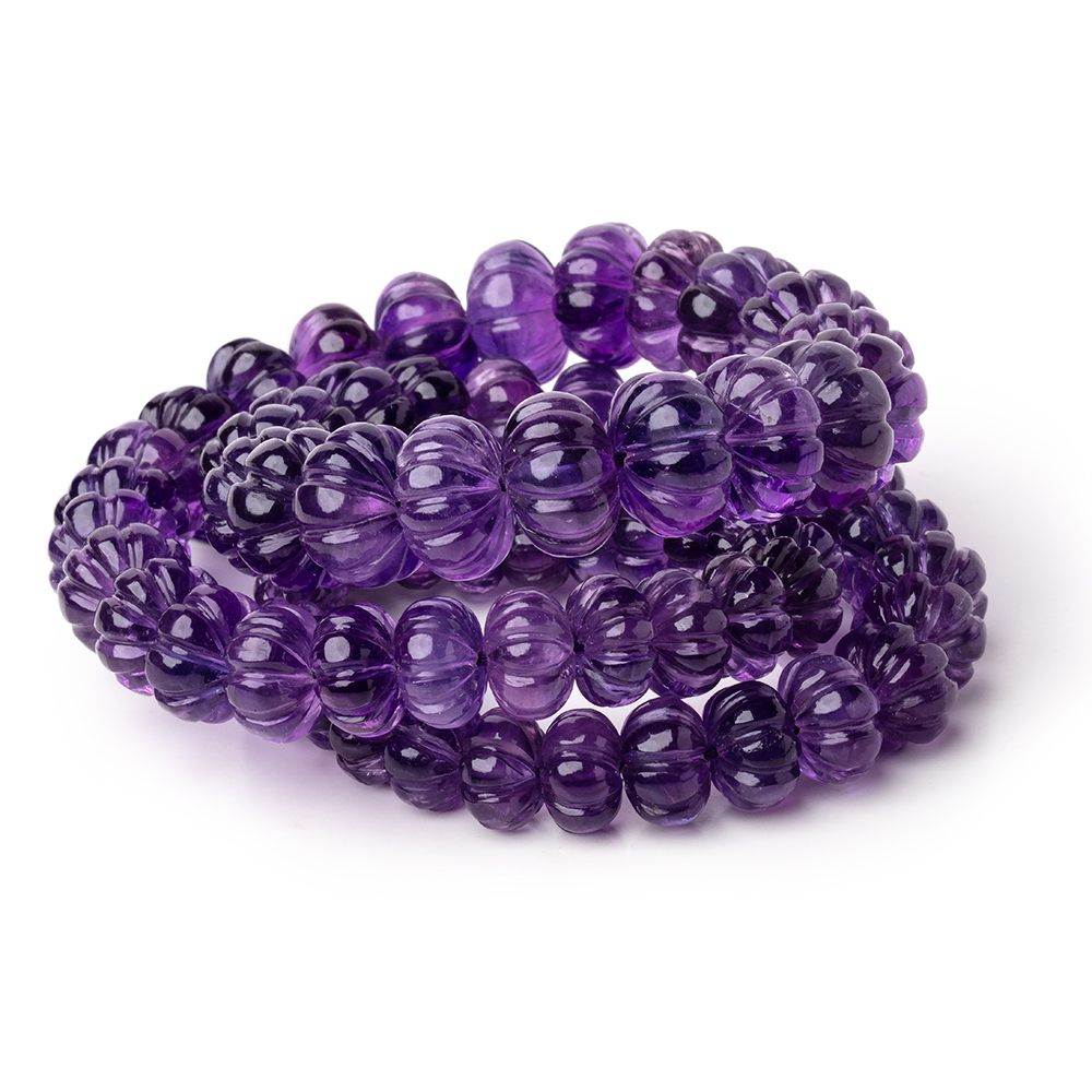 6.5-13mm Amethyst Hand Carved Melon Rondelles 18 inch 69 beads AA