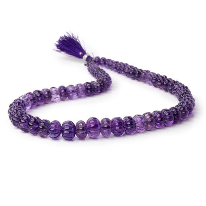 6.5-13mm Amethyst Hand Carved Melon Rondelles 18 inch 69 beads AA