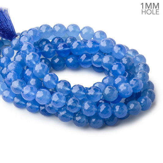 8-10mm Santorini Blue Chalcedony faceted rounds 16 inch 47 large hole beads