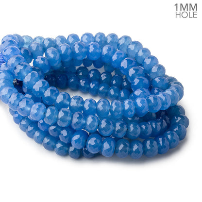 8-10mm Santorini Blue Chalcedony faceted rondelles 16 inch 60 large hole beads