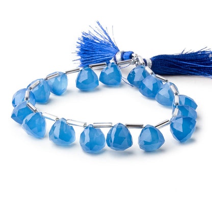 9mm Santorini Blue Chalcedony top drilled faceted trillions 8 inch 17 beads