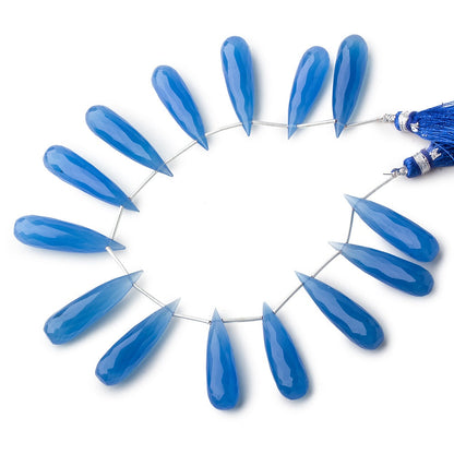 29x8mm Santorini Blue Chalcedony elongated faceted tear drops 8 inch 14 beads