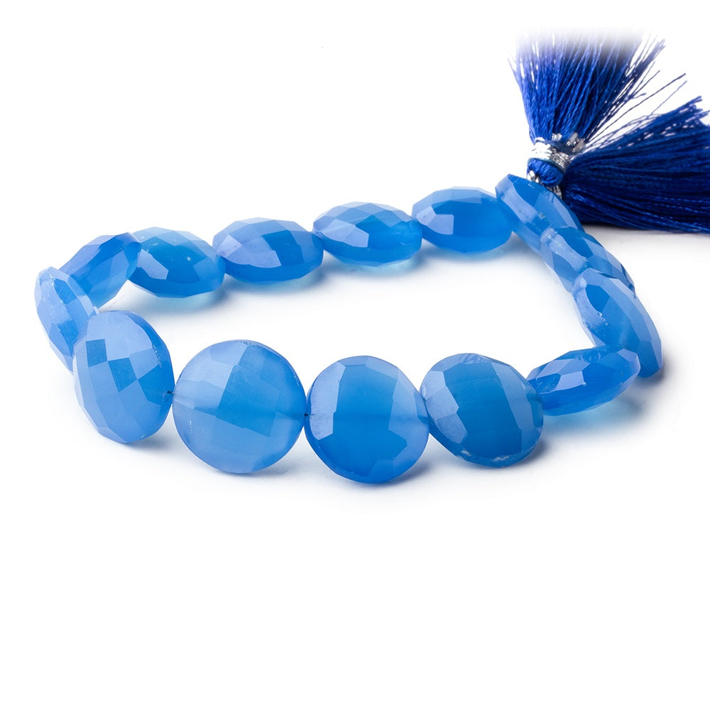 14mm Santorini Blue Chalcedony faceted coins 8 inch 13 beads