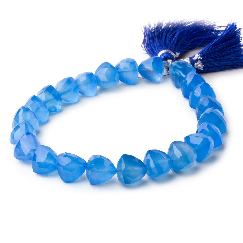 8mm Santorini Blue Chalcedony straight drilled faceted trillions 8 inch 26 beads