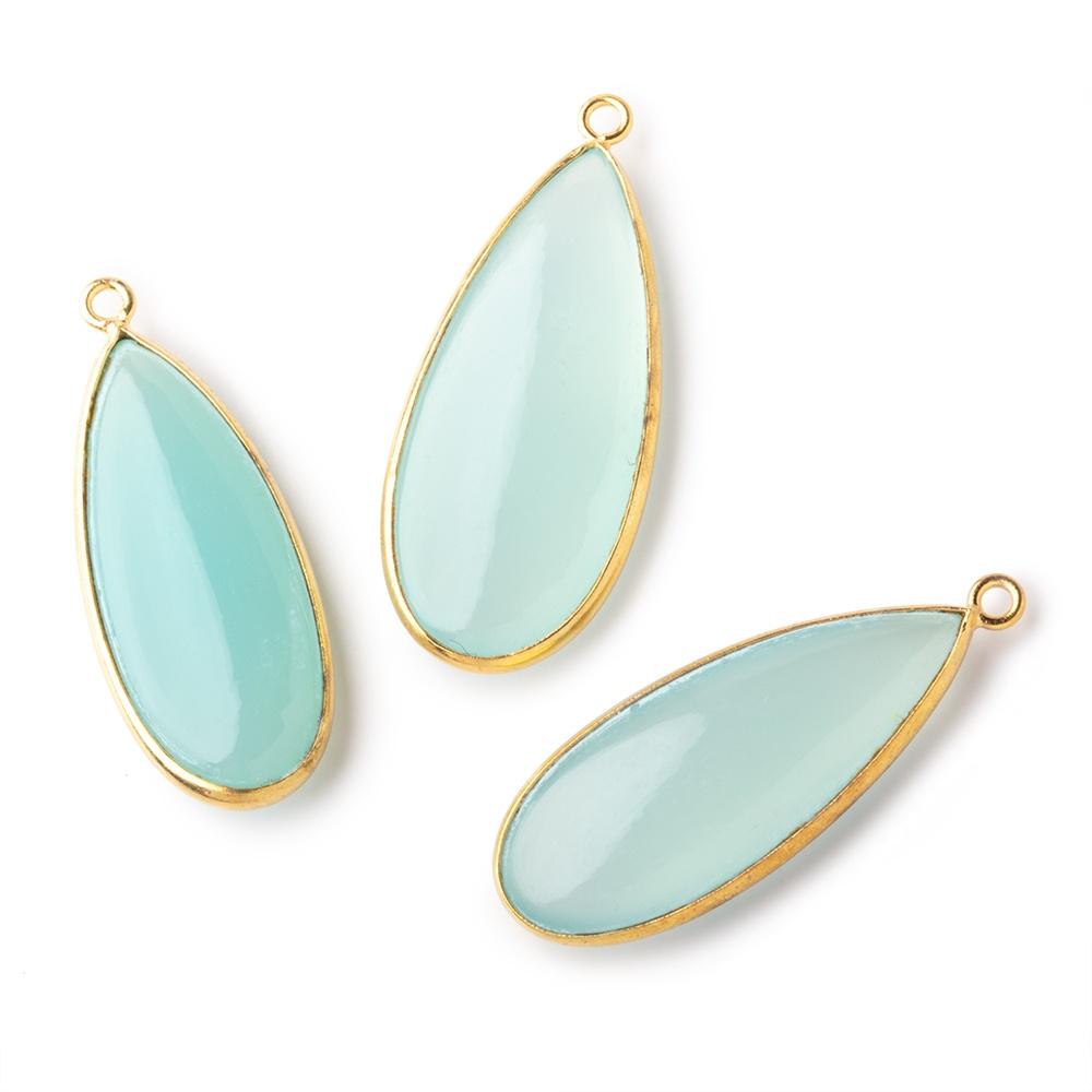 34x14mm Vermeil Bezel Seafoam Chalcedony Plain Pear Pendant 1 piece