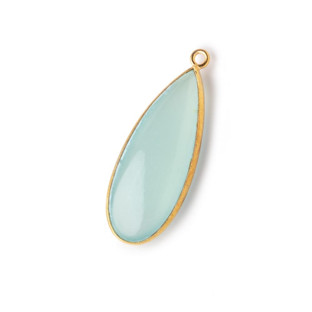 34x14mm Vermeil Bezel Seafoam Chalcedony Plain Pear Pendant 1 piece