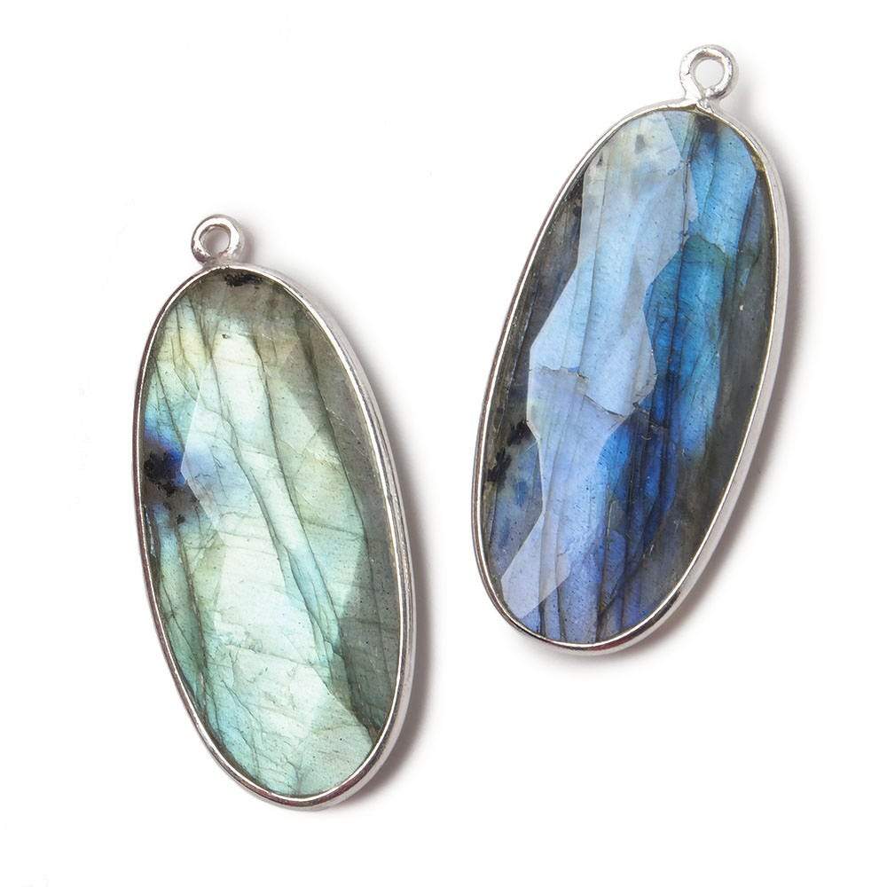 34x16mm Silver .925 Bezeled Labradorite faceted Oval Pendant 1 piece