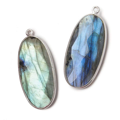 34x16mm Silver .925 Bezeled Labradorite faceted Oval Pendant 1 piece