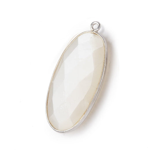 34x16mm Silver .925 Bezeled White Moonstone faceted Oval Pendant 1 piece