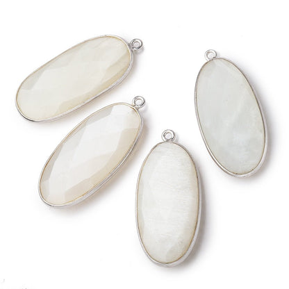 34x16mm Silver .925 Bezeled White Moonstone faceted Oval Pendant 1 piece