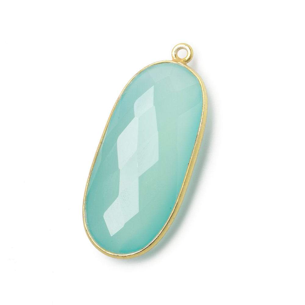 34x16mm Vermeil Bezeled Seaglass Chalcedony faceted Oval Pendant 1 piece