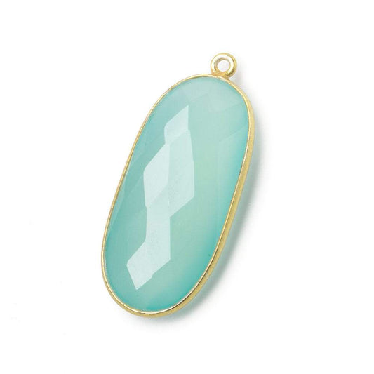 34x16mm Vermeil Bezeled Seaglass Chalcedony faceted Oval Pendant 1 piece