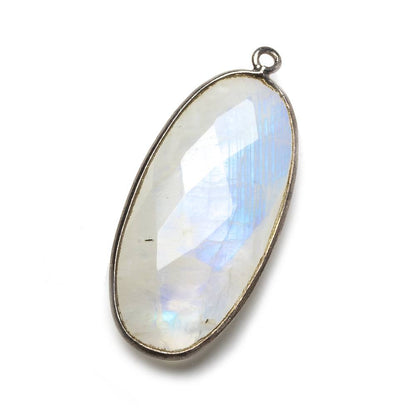 33x17mm Black Gold .925 Bezel Rainbow Moonstone Faceted Oval Pendant 1 piece