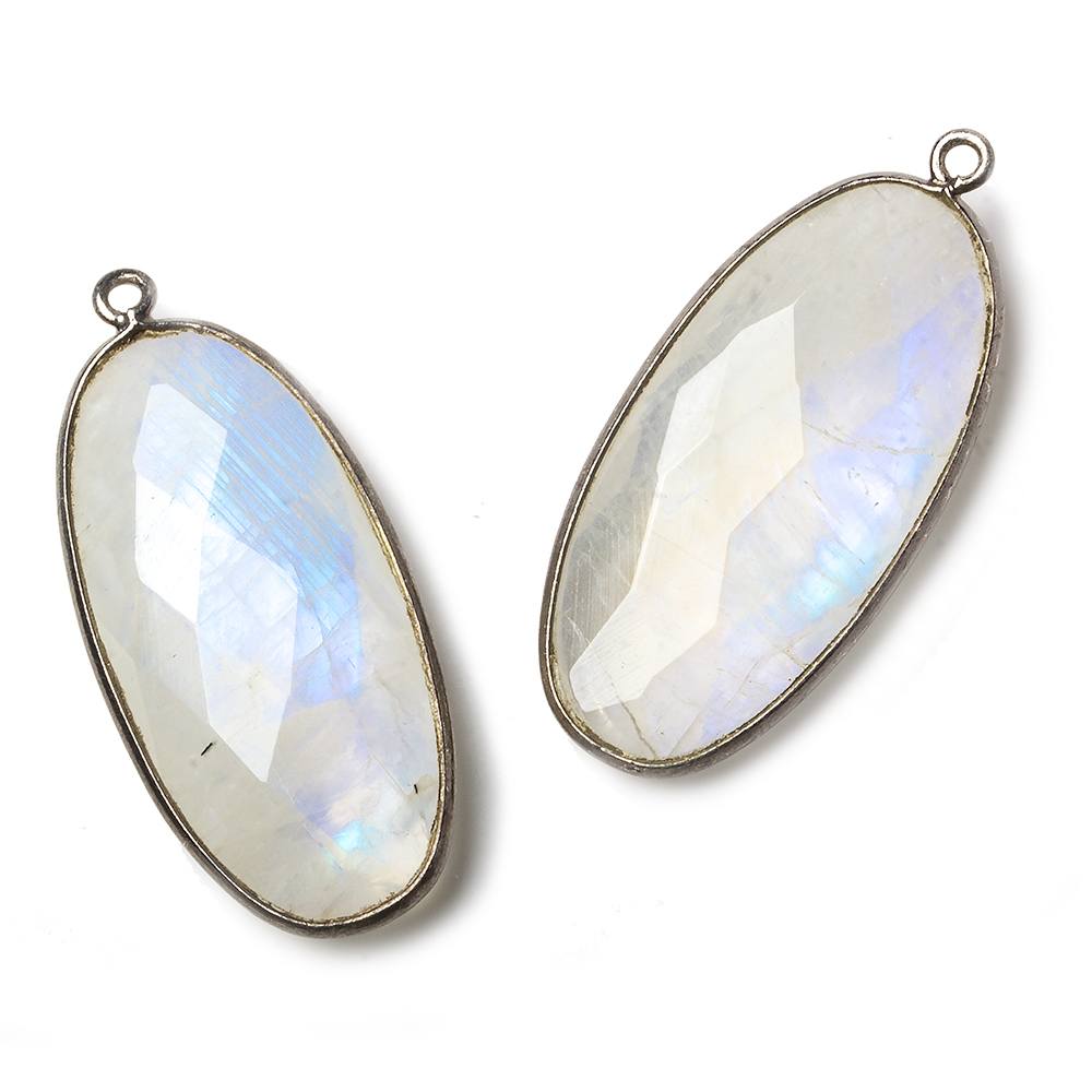 33x17mm Black Gold .925 Bezel Rainbow Moonstone Faceted Oval Pendant 1 piece