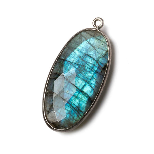 34x17mm Silver Bezel Labradorite Faceted Oval Pendant 1 piece