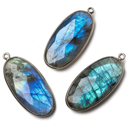 34x17mm Silver Bezel Labradorite Faceted Oval Pendant 1 piece