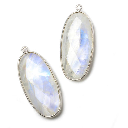 33x17mm Silver Bezel Rainbow Moonstone Faceted Oval Pendant 1 piece