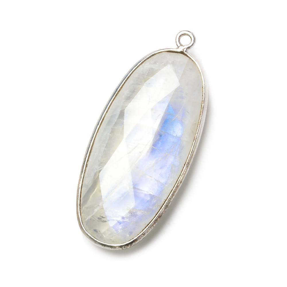 33x17mm Silver Bezel Rainbow Moonstone Faceted Oval Pendant 1 piece