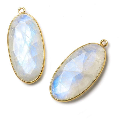 33x17mm Vermeil Bezel Rainbow Moonstone Faceted Oval Pendant 1 piece