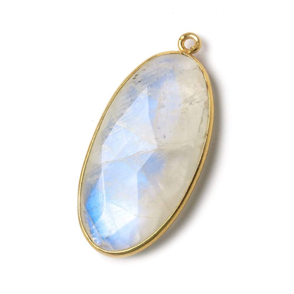 33x17mm Vermeil Bezel Rainbow Moonstone Faceted Oval Pendant 1 piece