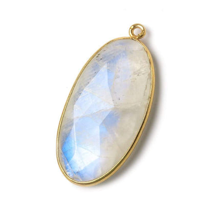 33x17mm Vermeil Bezel Rainbow Moonstone Faceted Oval Pendant 1 piece