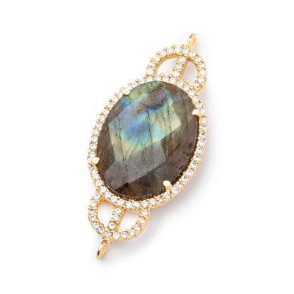 34x18mm Vermeil Bezel CZ & Labradorite Edwardian Oval East West Connector 1 focal bead