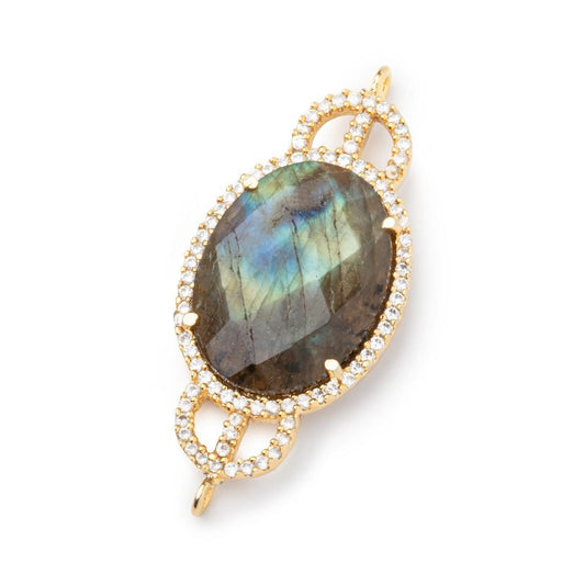34x18mm Vermeil Bezel CZ & Labradorite Edwardian Oval East West Connector 1 focal bead