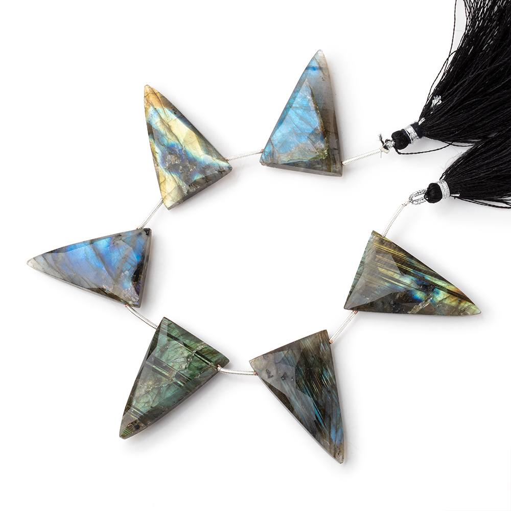 34x22mm Labradorite Faceted Triangle Beads 7 inch 6 pieces AA