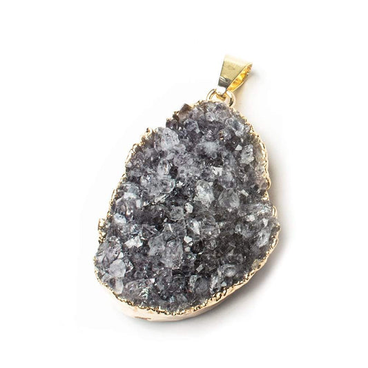 34x25x6mm Gold Leaf Greyish Purple Agate Drusy Pendant & Bail