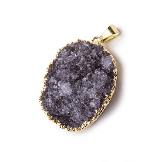 34x29x11mm Gold Leaf Edged Amethyst Drusy with Bail 1 piece
