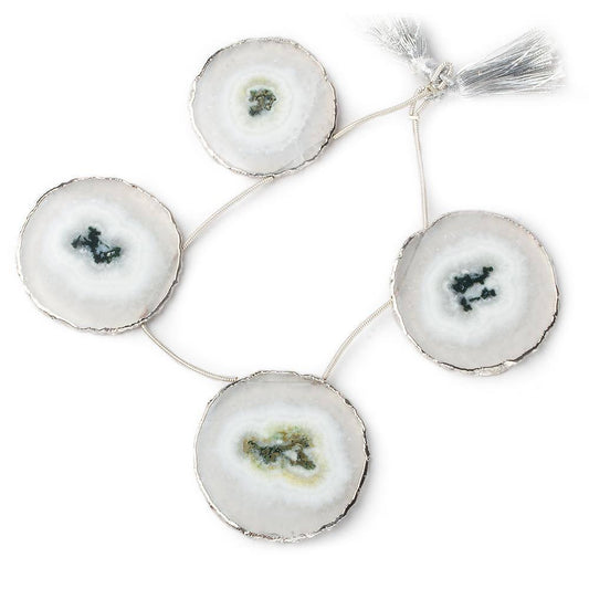 34x34-40x39mm Silver Leafed Solar Quartz Slices AAA Grade 4 pieces