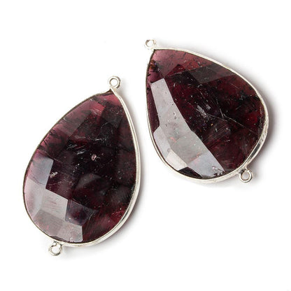 35 - 36mm Sterling Silver Bezeled Rhodolite Garnet Focal Connector Set of 2