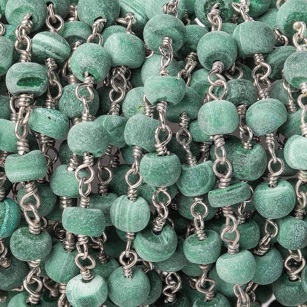 3.5-4.5mm Frosted Malachite plain rondelle Silver plated Chain by the foot 39 pcs