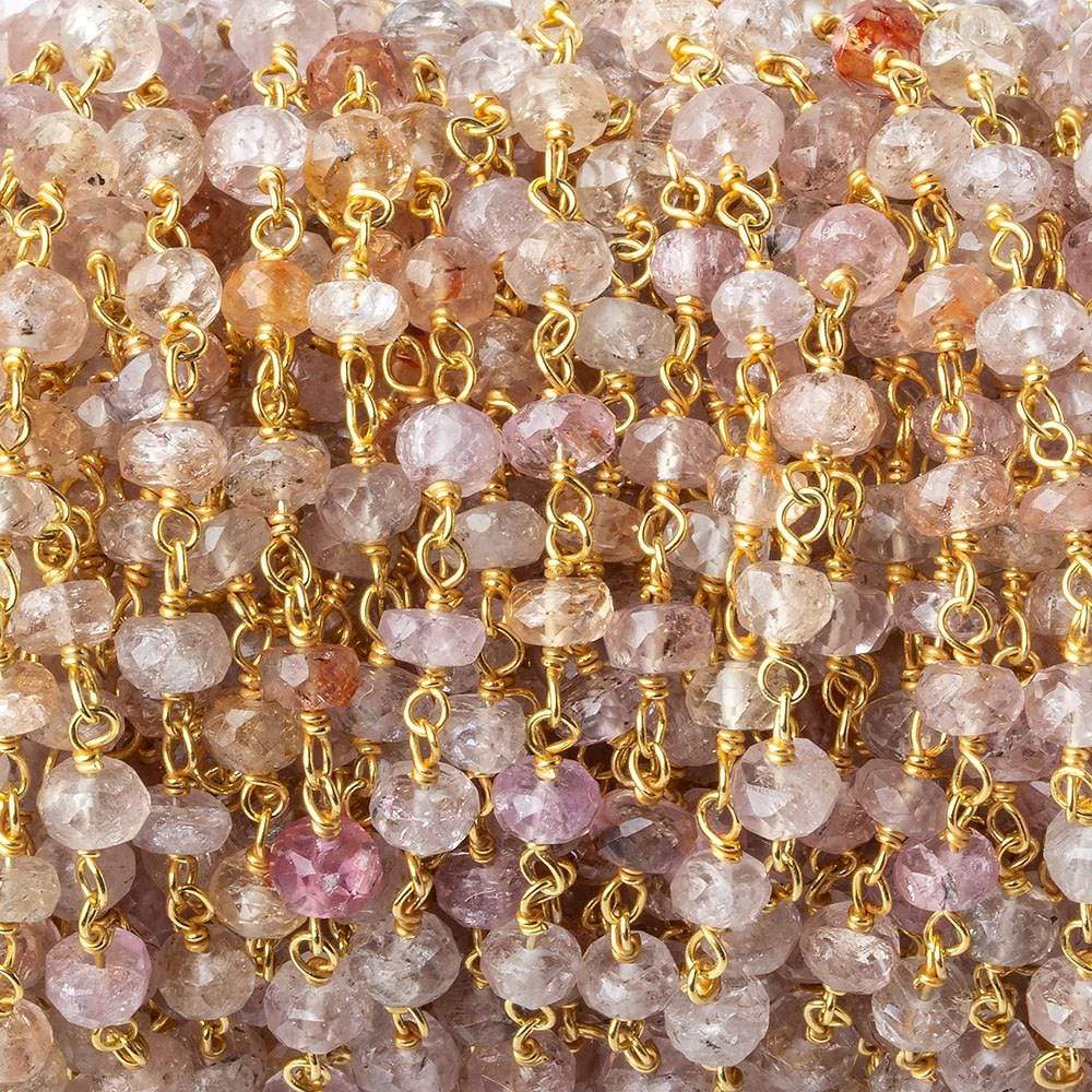 3.5-4.5mm Multi Color Topaz faceted rondelles on Vermeil Chain by the foot 40 beads per