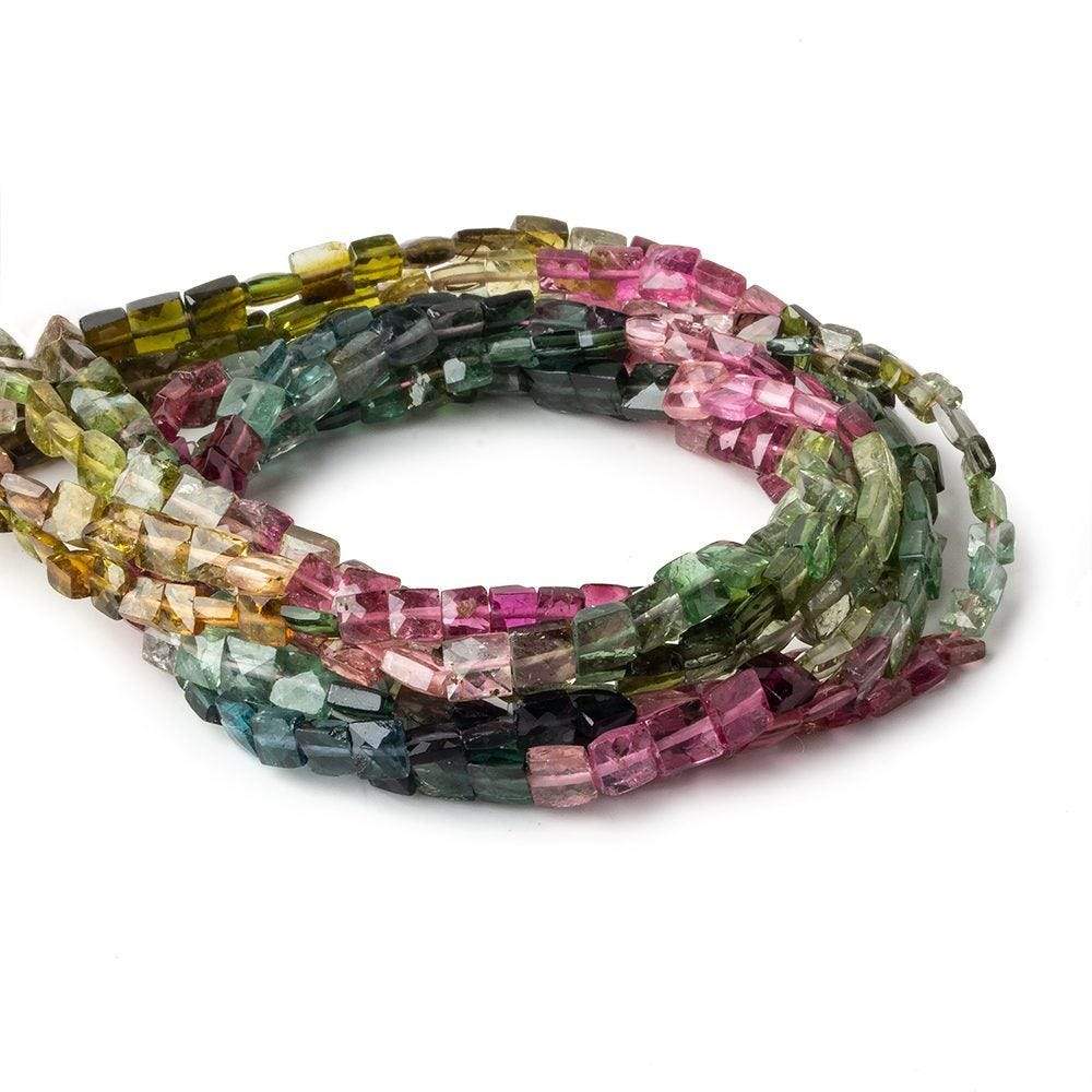3.5-4.5mm Multi Color Tourmaline faceted Square Beads 14 inch 87 pieces