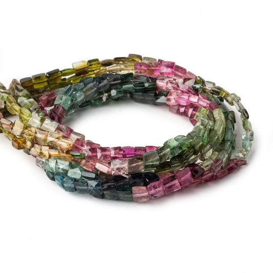3.5-4.5mm Multi Color Tourmaline faceted Square Beads 14 inch 87 pieces