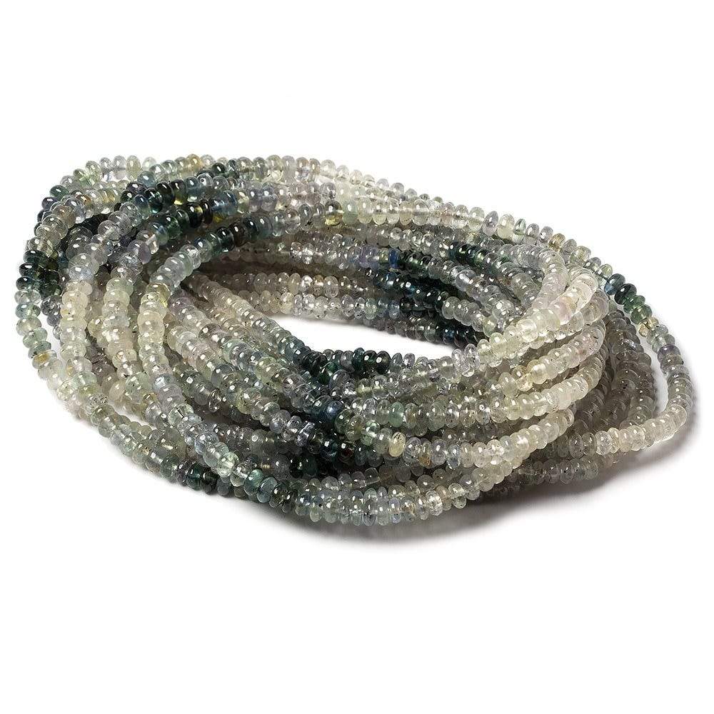 3.5-4.5mm White & Blue Sapphire plain rondelles 18 inch 200 beads