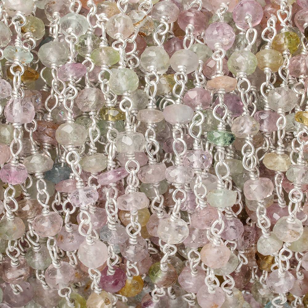 3.5-4mm Afghani Multi Color Tourmaline faceted rondelle Sterling Silver Chain by the foot 42 pieces