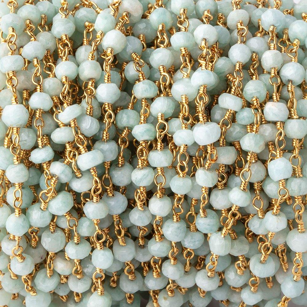 3.5-4mm Amazonite faceted rondelle Gold Chain by the foot 36 pieces