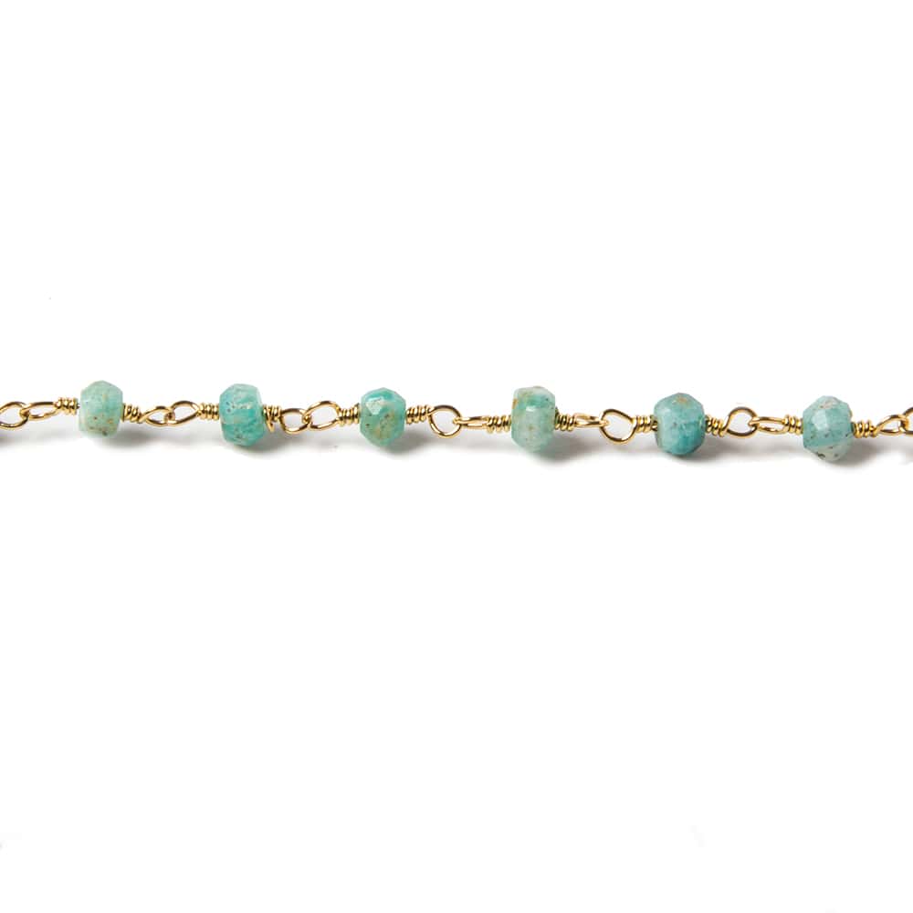 3.5-4mm Amazonite faceted rondelle Gold plated Chain by the foot 37 pcs