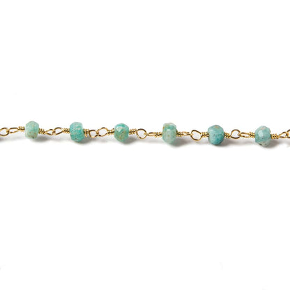 3.5-4mm Amazonite faceted rondelle Gold plated Chain by the foot 37 pcs