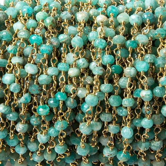 3.5-4mm Amazonite faceted rondelle Gold plated Chain by the foot 37 pcs