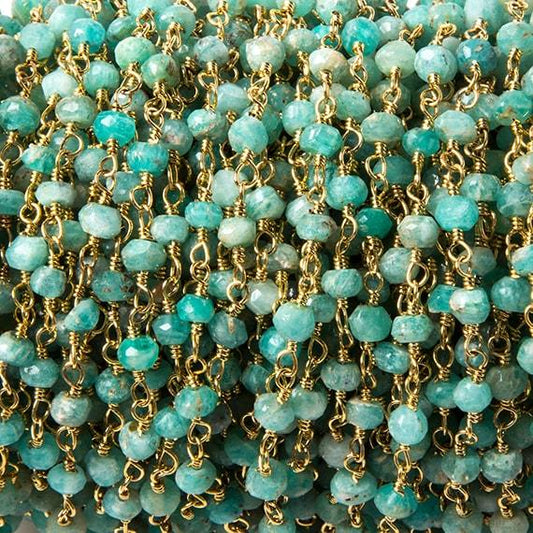 3.5-4mm Amazonite faceted rondelle Gold plated Chain by the foot 37 pcs
