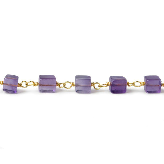 3.5-4mm Amethyst Plain Cube with Vermeil Chain by the foot 34 pieces