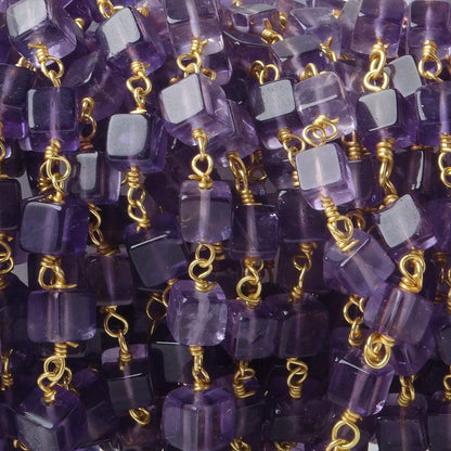 3.5-4mm Amethyst Plain Cube with Vermeil Chain by the foot 34 pieces