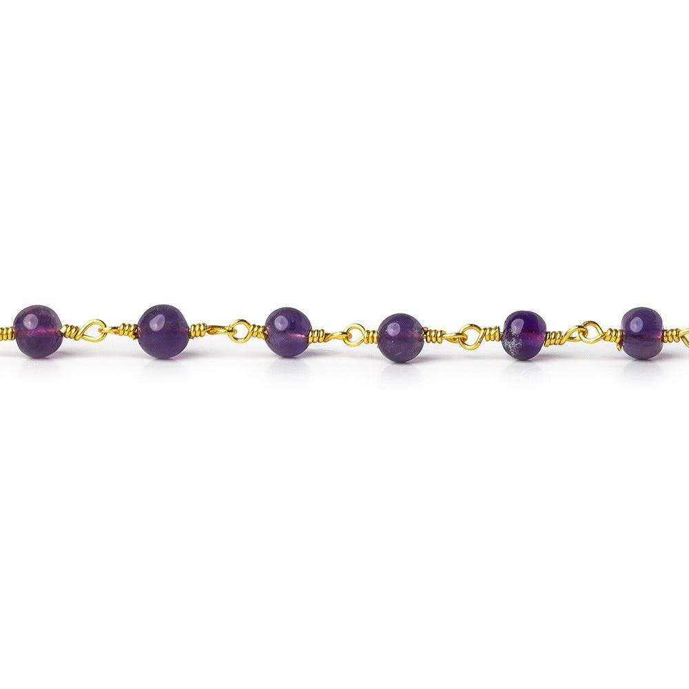 3.5-4mm Amethyst plain round Gold Chain by the foot