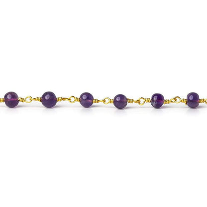 3.5-4mm Amethyst plain round Gold Chain by the foot