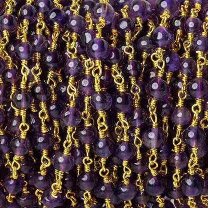 3.5-4mm Amethyst plain round Gold Chain by the foot