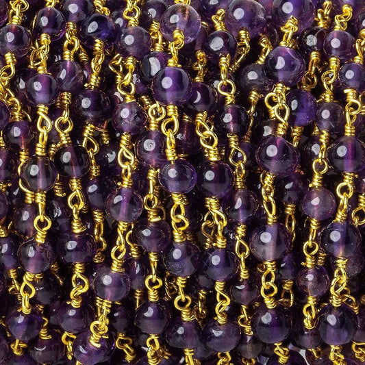 3.5-4mm Amethyst plain round Gold Chain by the foot